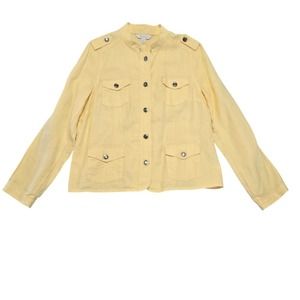Relativity Women Spring Yellow Linen Utility Jacket L Lightweight Pastel Coastal